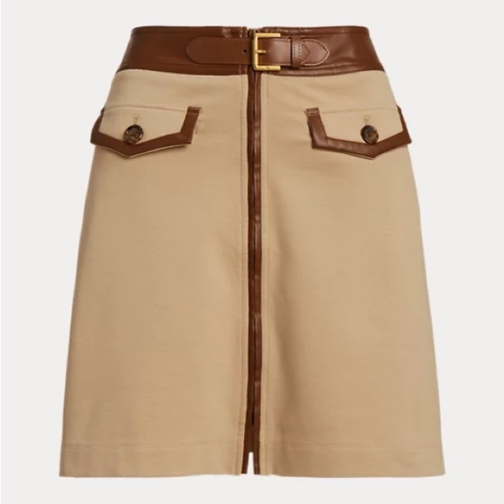 Lauren Ralph Lauren Beige Mini Skirt with Brown Trim - Picture 4 of 8